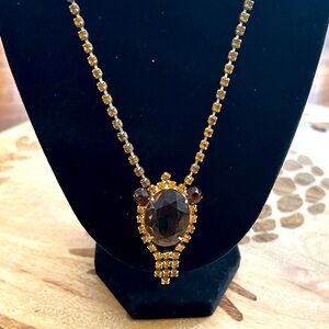 Vintage Coro Gold and‎ Amber rhinestone Necklace